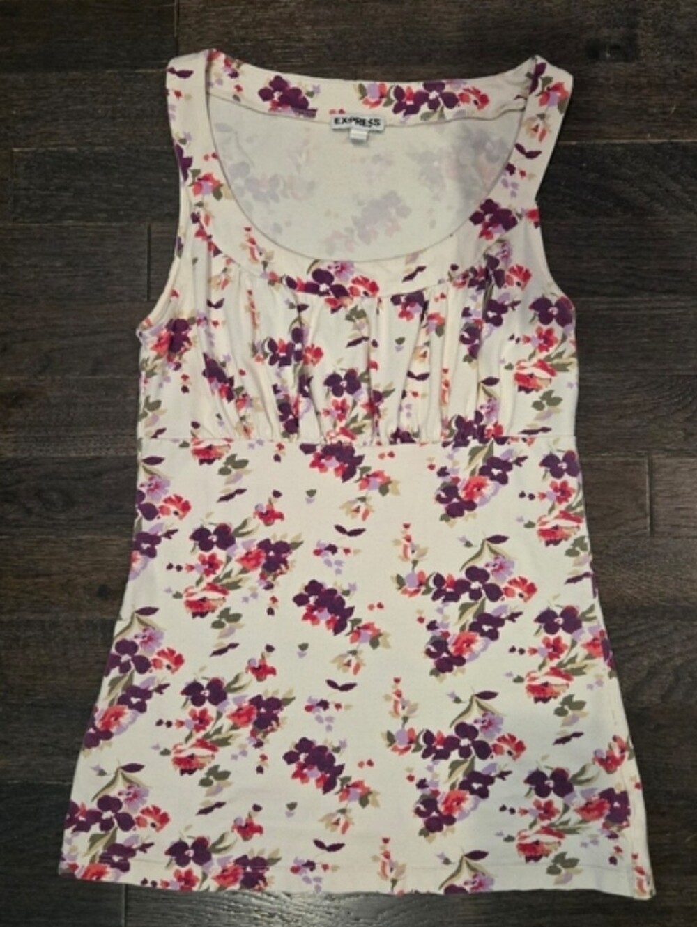 Express Floral Scoop Neck Tank Top w/Ruched Detail - SZ XSmall